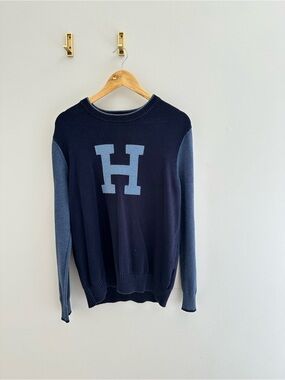 Tommy Hilfiger Navy Crewneck Sweater with Light Blue 'H'
